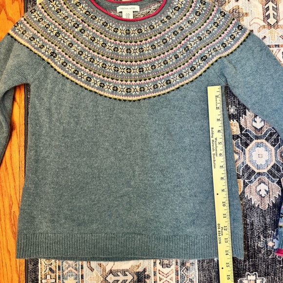 Anthropologie Tabitha Webb Women's Blue Fair Isle Lambswool Blend Sweater Size M - Picture 9 of 11